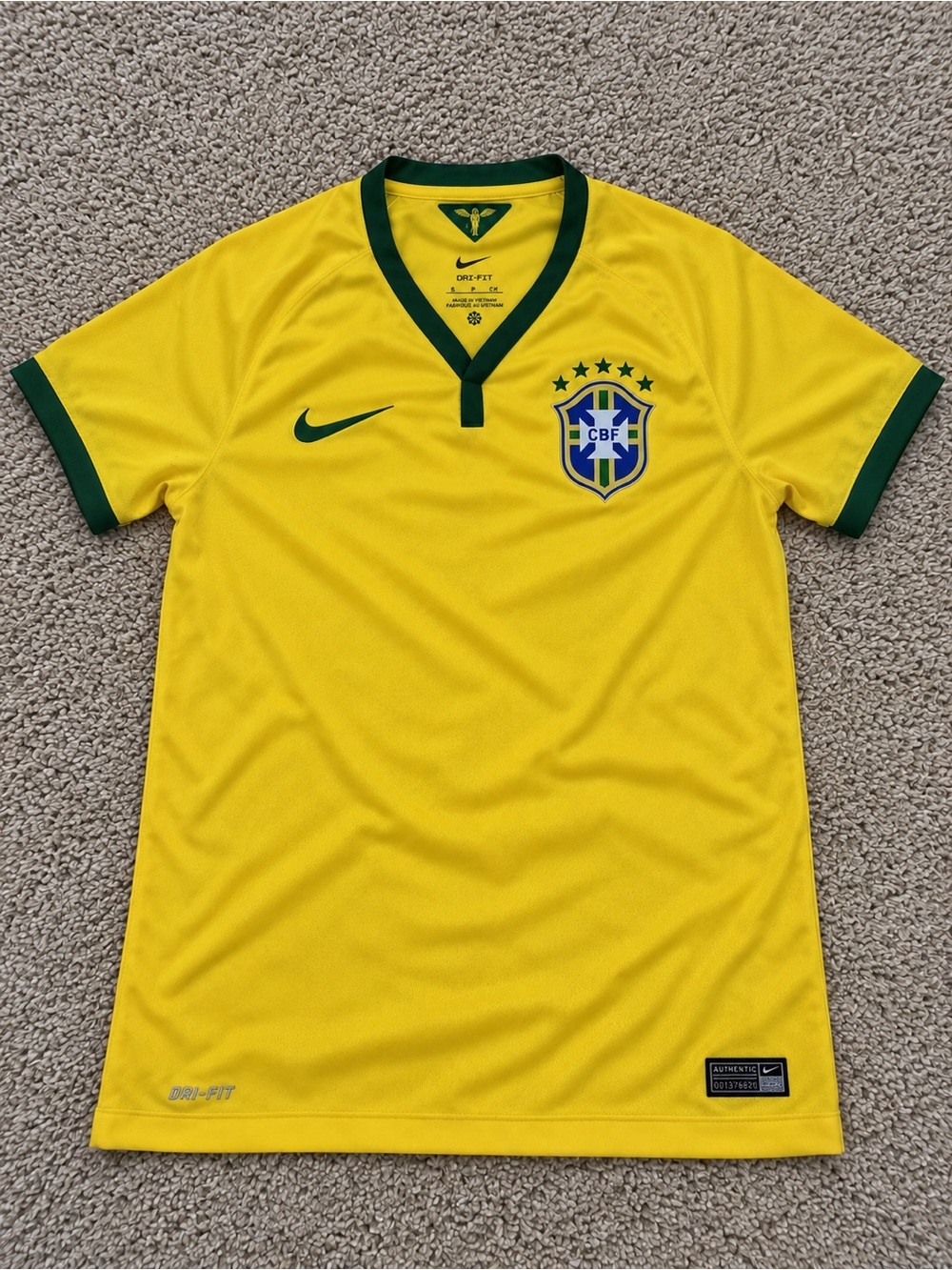 Nike Yellow and Green Men's Soccer Jersey - Brazil CBF